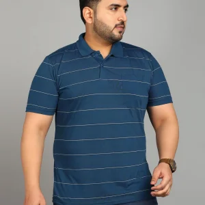 METRONAUT PLUS Men Striped Polo Neck Cotton Blend Maroon T-Shirt