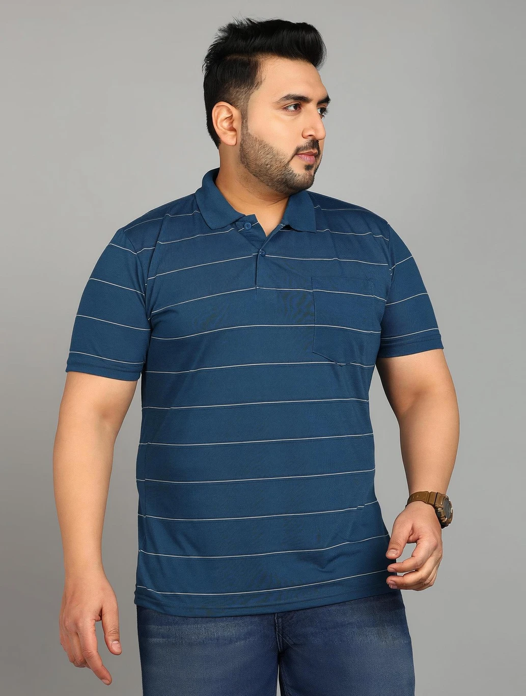 METRONAUT PLUS Men Striped Polo Neck Cotton Blend Maroon T-Shirt