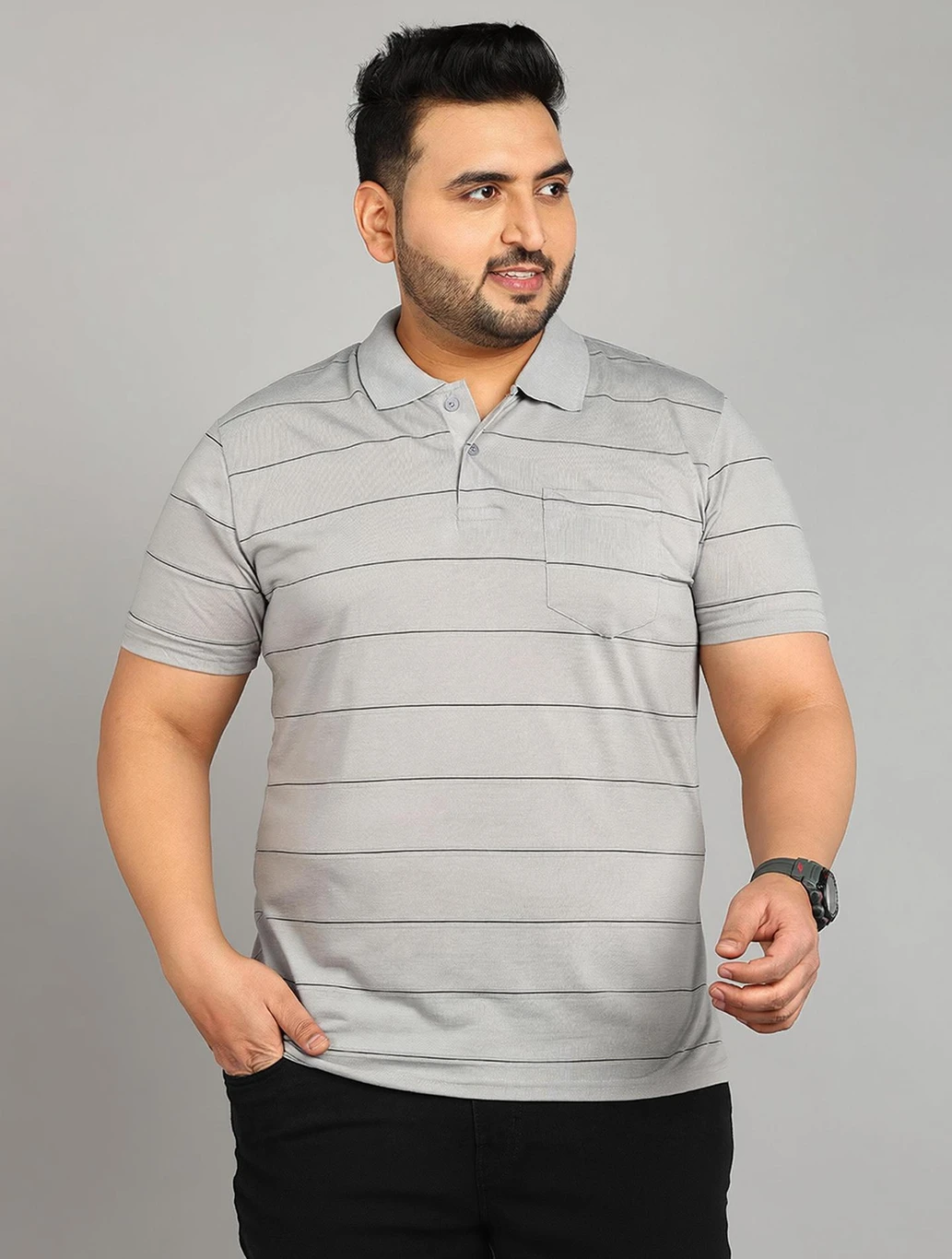 METRONAUT PLUS Men Striped Polo Neck Cotton Blend Maroon T-Shirt - Image 4