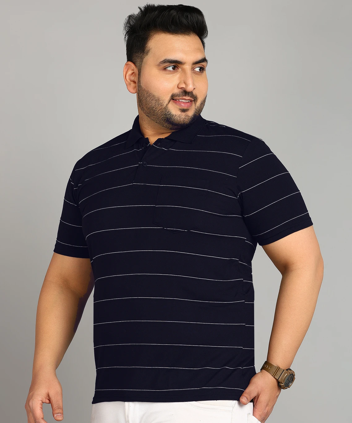 METRONAUT PLUS Men Striped Polo Neck Cotton Blend Maroon T-Shirt - Image 2