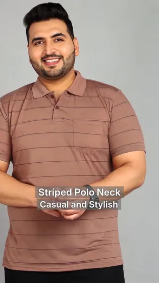 METRONAUT PLUS Men Striped Polo Neck Cotton Blend Maroon T-Shirt - Image 3